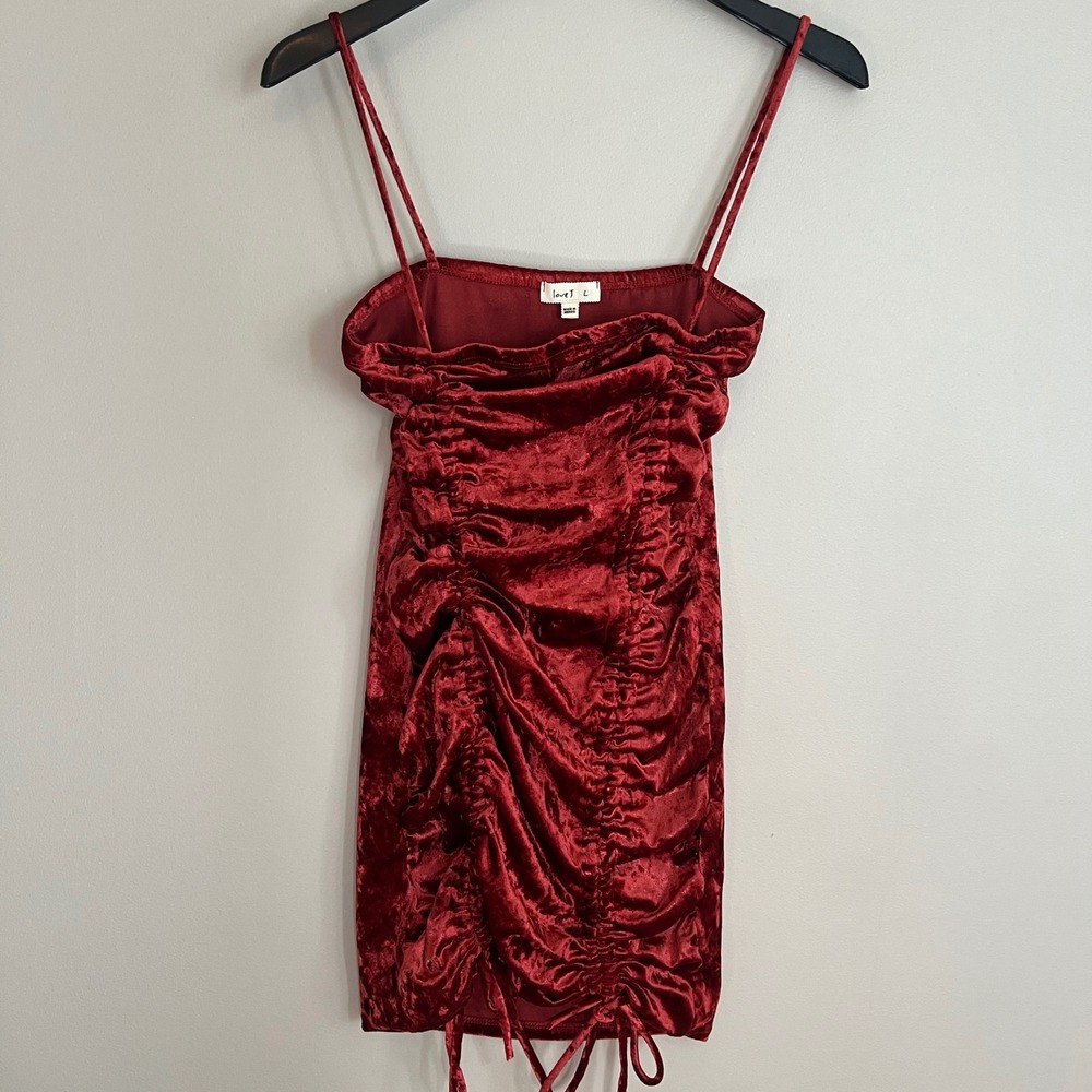 Y2K Women Burgundy Crushed Velvet Ruched Bodycon Mini Dress Red L Goth